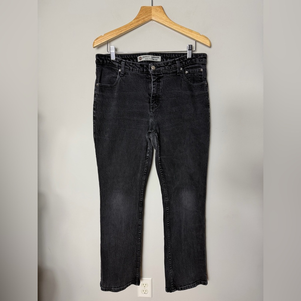 Harley Davidson Motorcycles Black Womens Bootcut Jeans Stretch Size 16